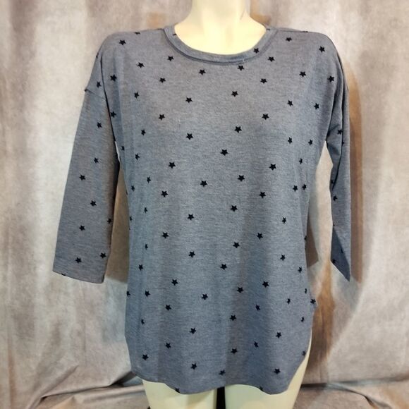 Bobeau Blue Flocked Star Top Size Small - Picture 2 of 8